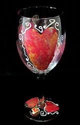 Hearts of Fire Design - Hand Painted - Wine Glass - 8 oz.
