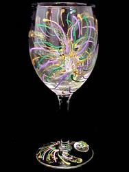 Mardi Gras Fireworks Design - Hand Painted - Wine Glass - 8 oz..