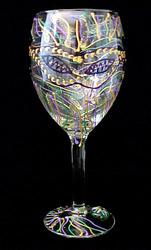Mardi Gras Mask Design - Hand Painted - Wine Glass - 8 oz..