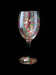 Regal Poinsettia Design - Hand Painted - Wine Glass - 8 oz.