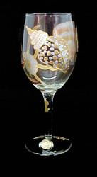 Sea Shell Shimmer Design - Hand Painted - Wine Glass - 8 oz..