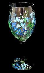 Texas Bluebonnets Design - Hand Painted - Wine Glass - 8 oz.