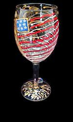 America's Flag Design - Hand Painted -  Wine Glass - 8 oz..