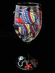 Angel Fish Design - Hand Painted - Wine Glass - 8 oz.