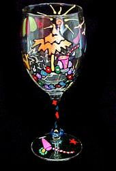 Beach Party Design - Hand Painted - Wine Glass - 8 oz..