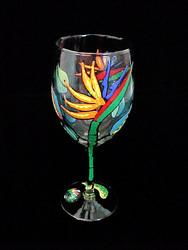Bird of Paradise Design - Hand Painted - Wine Glass - 8 oz..