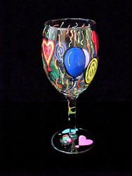 Birthday Balloons Design - Hand Painted - Wine Glass - 8 oz..