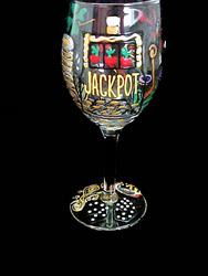 Casino Magic Slots Design  - Hand Painted - Wine Glass - 8 oz..