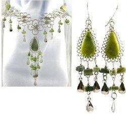 Olive Green Agate Necklace and Earring Setolive 