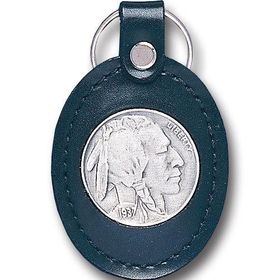 Large Deluxe Leather & Pewter Key Ring - Indian Head Nickleleather 