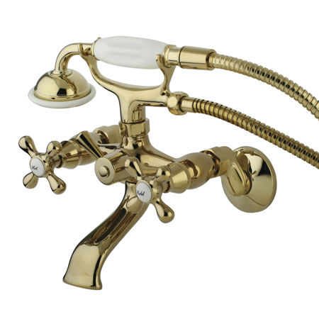 Kingston Brass 3 1/2 in. to 8 1/2 in. Adjustable Center Spread Wall Mount Clawfoot Tub Filler with Hand Shower KS265PB, Polished Brasskingston 