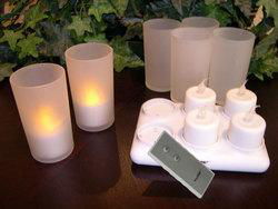 Rechargeable Remote LED Tea Light Candles w/ Glass Votives and Locking Charging base by Viatekrechargeable 