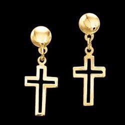14K Yellow Gold Cross Dangle Earringsyellow 