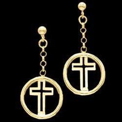 14K Yellow Gold Cross Ball Dangle Earringsyellow 