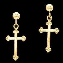 14K Yellow Gold Cross Ball Dangle Earringsyellow 