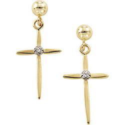 14K Yellow Gold Cross & Ball Diamond Dangle Earringsyellow 