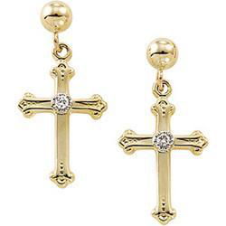 14K White Gold Cross & Ball Dangle Earringswhite 