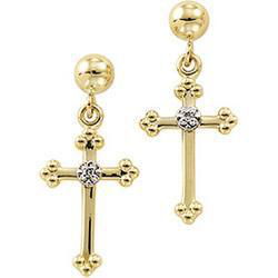 14K Yellow Gold Cross & Ball Diamond Dangle Earringsyellow 