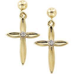 14K Yellow Gold Cross & Ball Diamond Dangle Earringsyellow 