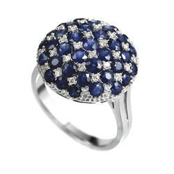 14K White Gold Round Sapphire & Diamond Puff Disc Earringswhite 