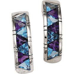 Sterling Silver Swiss Blue Topaz & Genuine Amethyst Earringssterling 