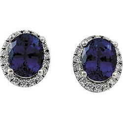 14K Two Tone Gold Chatham Created Blue Sapphire & Diamond Earringstwo 