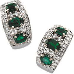 14K White Gold Emerald & Diamond Hoop Earringswhite 