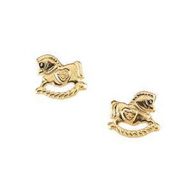 14K White Gold Children's Rocking Horse Earringswhite 