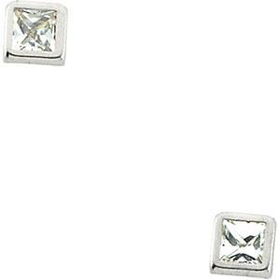 14K White Gold Children's Square Cubic Zirconia Earringswhite 