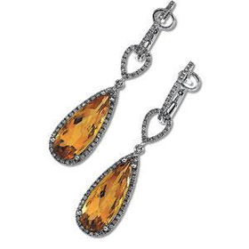 14K White Gold Citrine & Diamond Earringswhite 
