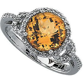 14K White Gold Citrine & Diamond Ringwhite 