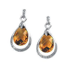 14K White Gold Citrine Briolette & Diamond Earringswhite 