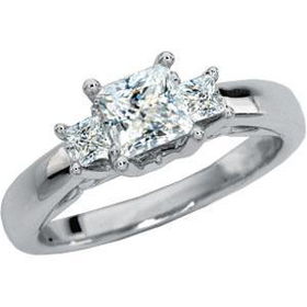 14K White Gold Created Moissanite & Diamond 3 Stone Anniversary Ringwhite 