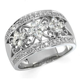 14K White Gold Created Moissanite & Diamond Band Ringwhite 