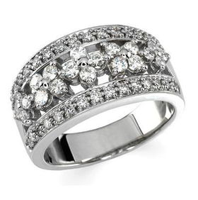 14K White Gold Created Moissanite & Diamond Band Ringwhite 
