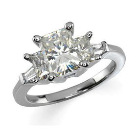 14K White Gold Created Moissanite & Diamond Engagement Ringwhite 