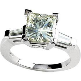 14K White Gold Created Moissanite & Diamond Engagement Ringwhite 