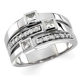 14K White Gold Created Moissanite & Diamond Ringwhite 