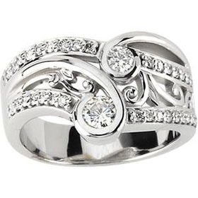 14K White Gold Created Moissanite & Diamond Ringwhite 