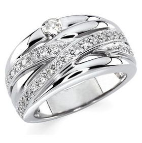 14K White Gold Created Moissanite & Diamond Ringwhite 
