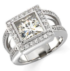 14K White Gold Created Moissanite & Diamond Ringwhite 