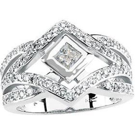 14K White Gold Created Moissanite & Diamond Ringwhite 