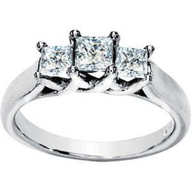 14K White Gold Created Moissanite 3 Stone Anniversary Band Ringwhite 