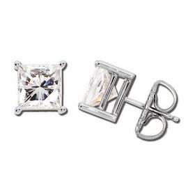14K White Gold Created Moissanite Light Wire Basket Princess Earrings - 2.50 ctwwhite 