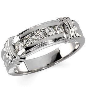 14K White Gold Created Moissanite Men's Band Ringwhite 