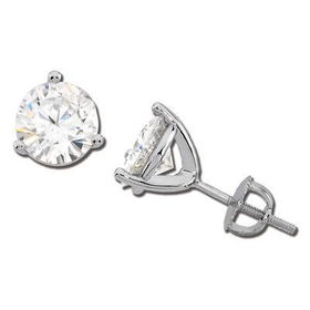 14K White Gold Created Moissanite Three Prong Round Earringswhite 