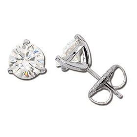 14K White Gold Created Moissanite Three Prong Round Stud Earrings - 4.00 ctwwhite 