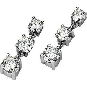 14K White Gold Created Moissanite Three Stone Earringswhite 