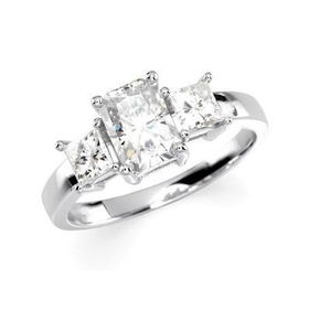 14K White Gold Created Moissanite Three Stone Ringwhite 