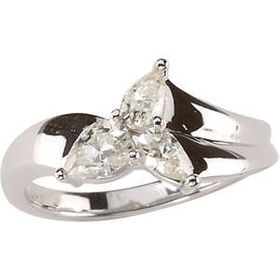 14K White Gold Created Moissanite Three Stone Ringwhite 